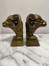 Vintage Brass Ram Head Bookends Sculptures Set Cast Brass/ Bronze Metal Nice picture