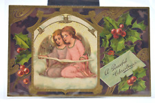 c1910 - A Peaceful Christmas -Angels Reading -Antique Unposted Embossed Postcard picture