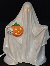Byron Mold Lighted Ceramic Ghost Pumpkin Halloween w/Jack-O-Lantern 1990s Vtg (2 picture