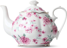 Btat- Floral Tea Pot, Teapot, Porcelain Teapot, 38 Oz, Floral Teapot, Bone Chin picture