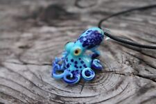 Deep Blue Aqua Amulet Octopus Pendant Mythical Cephalopod Glass Pendant Necklace picture
