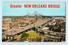 Greater New Orleans Bridge Birdseye View Mississippi River 1960s Postcard C2 picture
