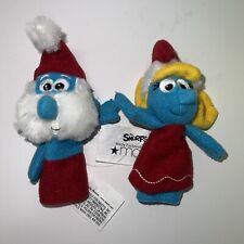 2 Smurf Finger Puppets Plush Toy Smurfette & Papa  2010 Macys Christmas Attire picture