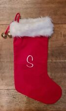 Christmas Stocking Monogram Initial S Red Plush White Cuff Jingle Bells M picture