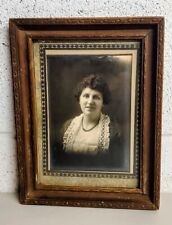 Antique Tin Type Photo Wood Framed Portrait Of A Woman In A Lace Front Dress picture