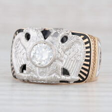Vintage 0.62ct Diamond Scottish Rite Eagle Ring 14k Gold Palladium Masonic Sz 9 picture