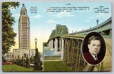 Baton Rouge Louisiana Huey P Long Bridge & State Capitol Building DB Postcard picture
