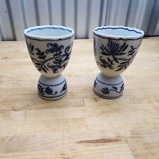 Pair Vintage Blue Danube Blue Onion Egg Cups Old Banner Logo picture
