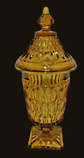 Vintage Indiana Glass Golden Amber Apothecary Pedestal Candy Dish, Jar with Lid picture