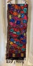 Colorful Floral Mexican Embroidered Table Runner Chiapas Hand Made 96X17 Inches picture
