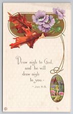 1907-15 Postcard Holy Bible Verse James 4:8 Flowers picture