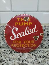 VINTAGE SHELL PORCELAIN SIGN OLD GAS PUMP SEALED SAFETY PLATE OIL ADVERTISING  picture