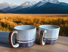 Otagiri Japan Mariner Grand Coffee Mug Cup Gray Blue Brown Stoneware Set - 2 EUC picture