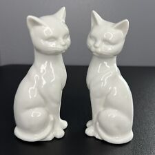 Pair of Vintage MCM White Glossy Cat Figurines Statues Decor 6