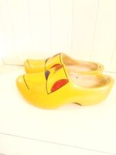 Vintage 1960's A.W.G. OTTEN Dutch Wooden Shoes Carved Clogs Yellow Red Size 27 picture