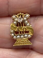 14K Gold Seed Pearls Delta Omicron International Music Sorority Vintage Pin picture
