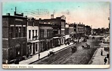 Sheldon Iowa~FNB on Busy Third Avenue & Drugstore~Starrett~Sun Going Down~1911 picture