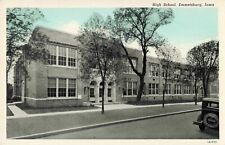 High School Building Emmetsburg Iowa IA Old Car c1940 Postcard picture