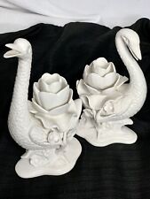 Vintage Two Fitz & Floyd Japanese Porcelain Swan Candlestick Candle Holders. picture