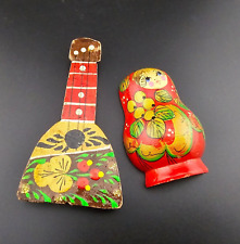 Russian Matryoshka Doll and Instrument Kitchen Magnet Set Wooden Handpainted picture