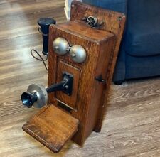 EARLY ANTIQUE KELLOG HAND CRANK WALL TELEPHONE PHONE OAK COMPLETE RINGER BOX picture