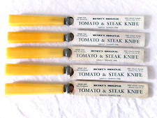 5 Vintage NOS HENRY'S TOMATO & STEAK KNIVES in SLEEVES w/ BAKELITE HANDLES picture