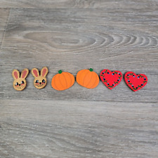 Vintage Wooden Decorations Bunny Pumpkin Heart Lot of Hook and Loop Stickey Dis picture