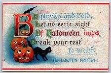 halloween postcard be plucky and bold black cat JOL bats  picture