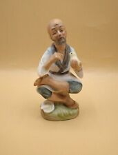 Vtg Old Man Holding Bird Ceramic Figurine Original LJ Japan 5.5