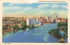 St. Paul Minnesota, Sky Line Mississippi River Birds Eye View, Vintage Postcard picture