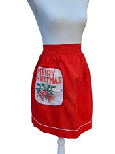 VINTAGE 1950s LADIES HALF APRON REVERSIBLE MERRY CHRISTMAS & HAPPY NEW YEAR RED picture