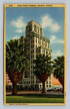 Luhrs Tower Building Streetview Phoenix Arizona Palm Trees Linen Postcard picture