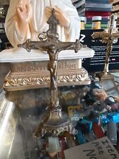 Vintage Cast Metal Guilded Gold Table Crucifix Cross 7.75