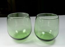 2 Vintage Libbey Stemless Wine Water Glasses Green 3 7/8