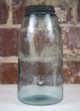 Mason's Hero Cross Patent Nov 30 1858 Blue Half Gallon Fruit Jar w/ Zinc Lid picture
