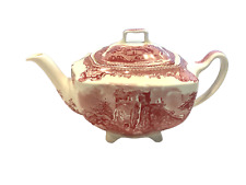 Johnson Brothers Old Britain Castles Pink Transferware Footed Teapot & Lid Flaw picture