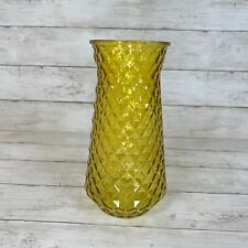 Paula Vtg Mid-Century Modern MCM Amber Diamond-Patterned Yellow 9” Glass Vase picture