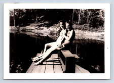 Vintage Photograph Affectionate Women Pose on Dock of Lake Pond Snapshot picture