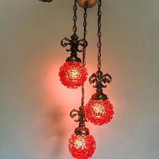 MCM Vintage Swag Lamp Red Raspberry Glass 3 Globes 6