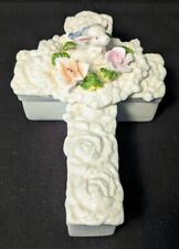 Cross Shaped Keepsake/Trinket Box w/Lamb & Flowers on Lid picture