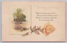 Birthday Greetings~Yellow Rose~Wish For You~Folks On Bench By Tree~PM 1923 PC picture