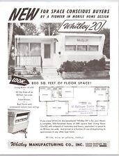 c1950s Whitley 20 Mobile Home Travel Trailer Brochure Indiana Retro Advertising picture