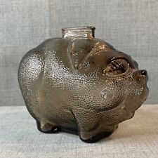 Vintage Anchor Hocking Textured Glass Piggy Bank Charcoal Gray Color picture