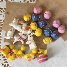 Vintage 80s Miniature Assorted Easter Ornaments Bunnies Chicks Eggs 22 Pieces picture