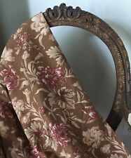 Antique French Carnation Tulip Floral Cotton Fabric~Brown Blushy Peach Tawny Red picture