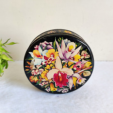 Vintage Multi Flowers Leaves Graphics Advertising Tin Box Round Decorative T432 picture