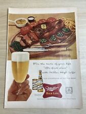 Miller High Life Beer Steak Dinner 1957 Vintage Print Ad Life Magazine picture