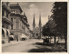 Photoglob, Switzerland, Lucerne, Place des Alpes and Cathedral Vintage Photomech picture