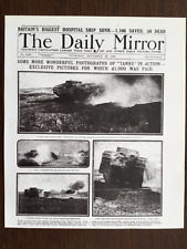 SMALL POSTER/NEWSPAPER PAGE (8.5”x 7”)  1916 WORLD WAR ONE TANKS IN ACTION picture