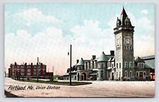 1900s~Portland Maine ME~Union Station~Boston & Maine Railroad~RR Postcard picture